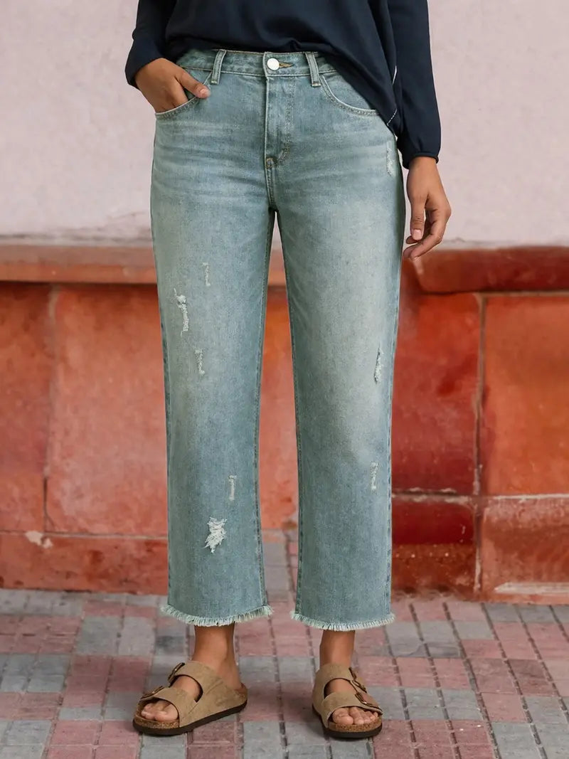 Loose-Fit Cropped Denim Jeans