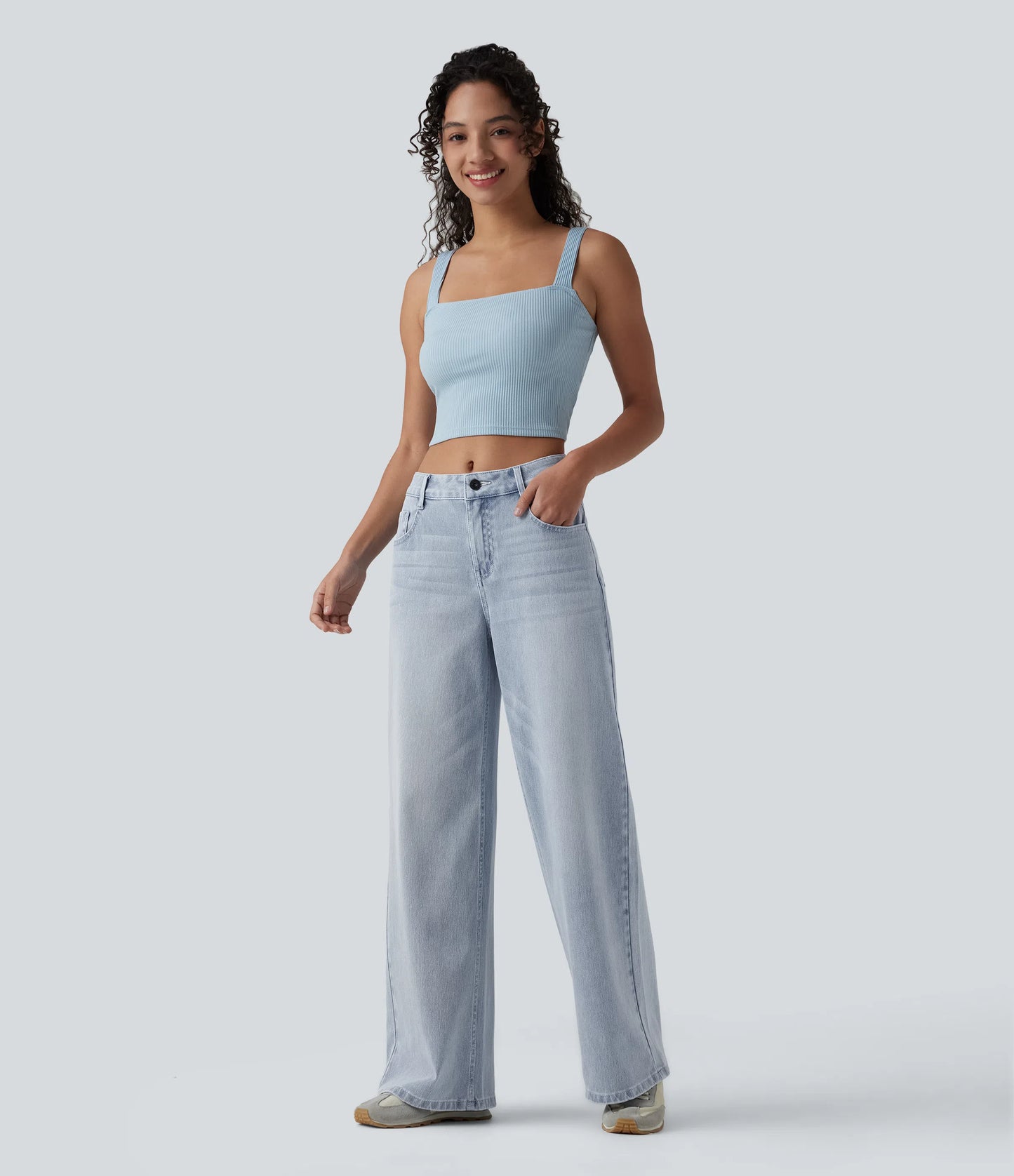 Lounge Flex™ Mid Rise Washed Baggy Wide Leg Casual Jeans with Pockets - Lounge