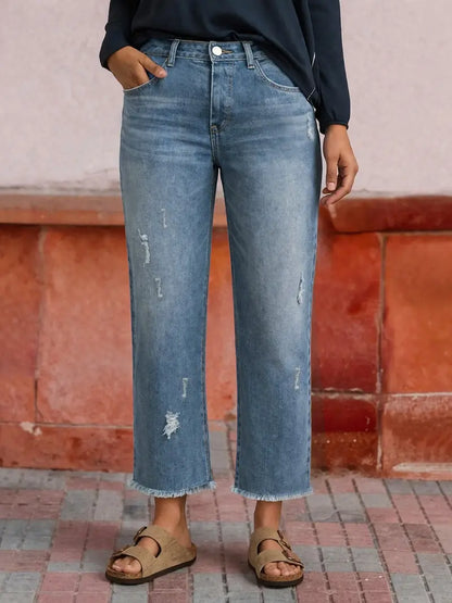 Loose-Fit Cropped Denim Jeans