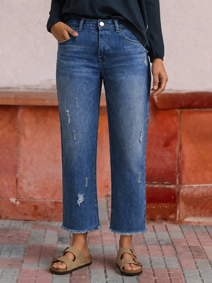 Loose-Fit Cropped Denim Jeans