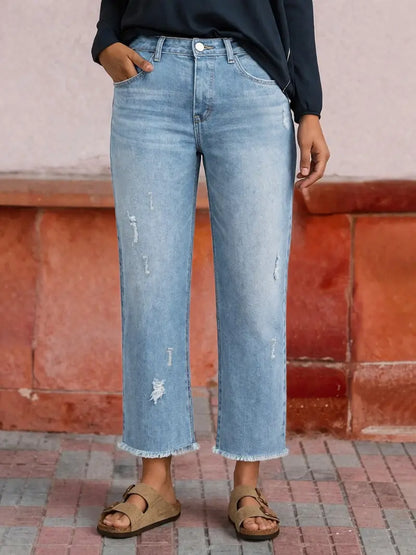 Loose-Fit Cropped Denim Jeans