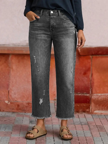Loose-Fit Cropped Denim Jeans