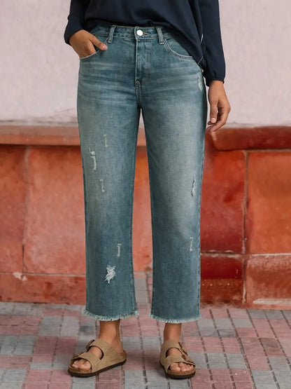 Loose-Fit Cropped Denim Jeans