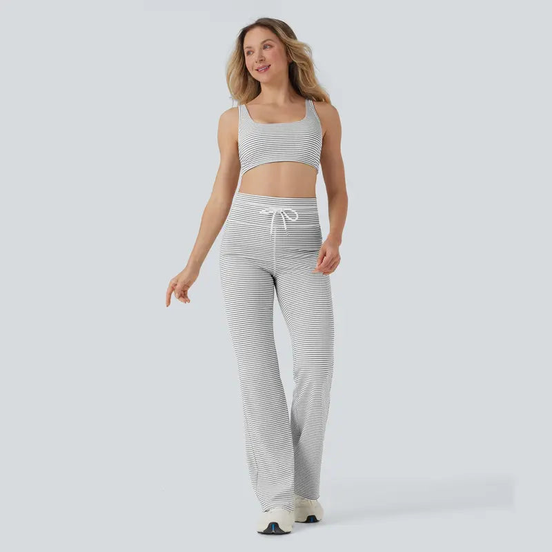 High Waisted Stripe Flare Yoga Pants