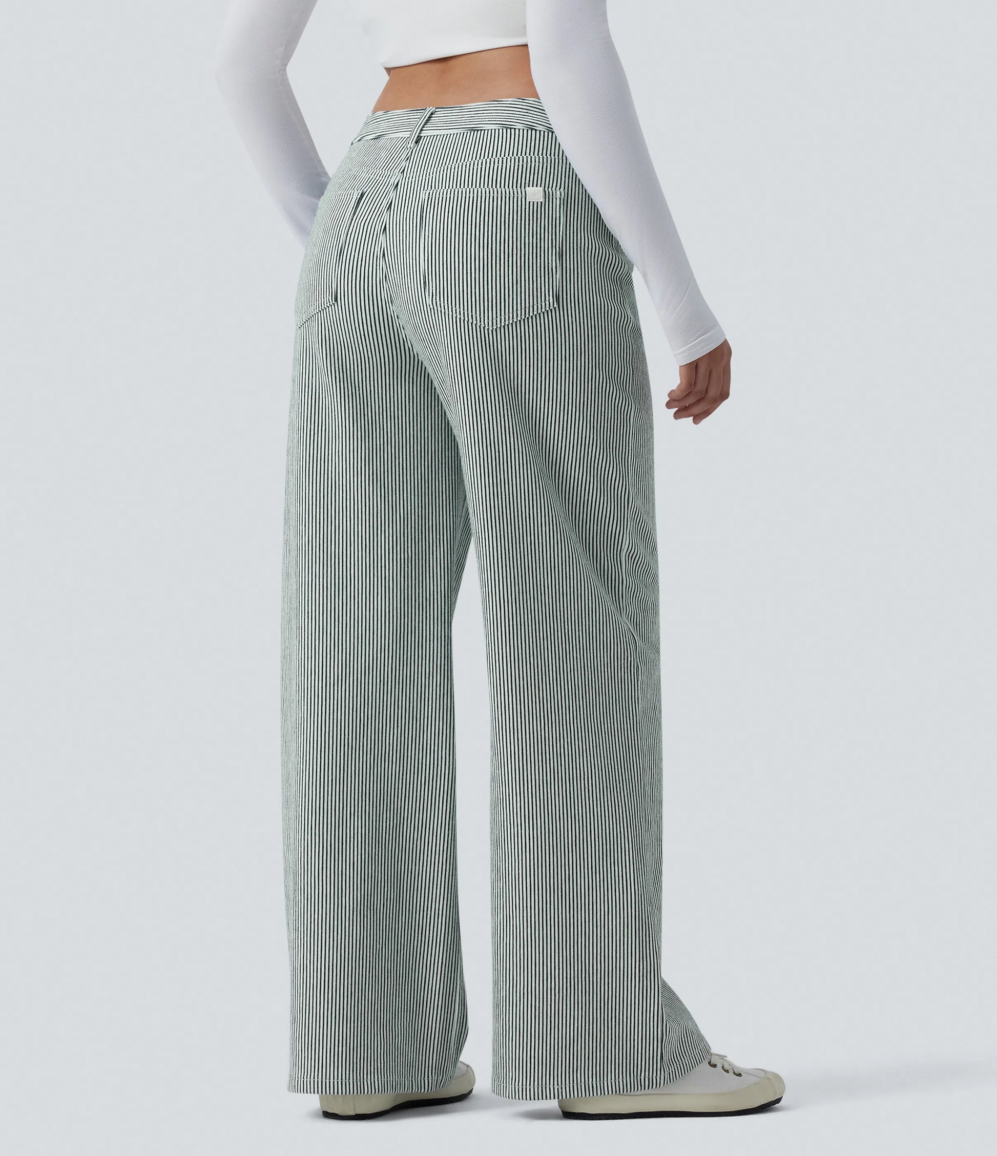 Lounge Flex™ Asymmetric Mid Rise Stripes Casual Baggy Jeans with Pockets - Lounge