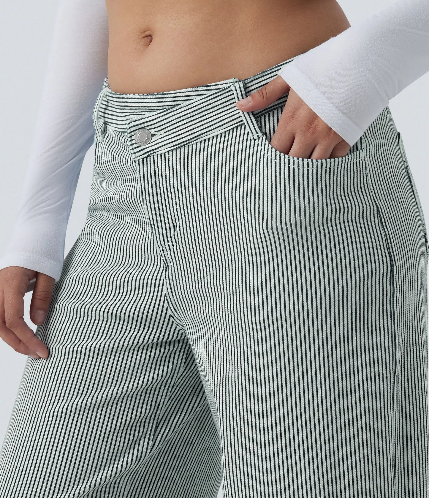 Lounge Flex™ Asymmetric Mid Rise Stripes Casual Baggy Jeans with Pockets - Lounge