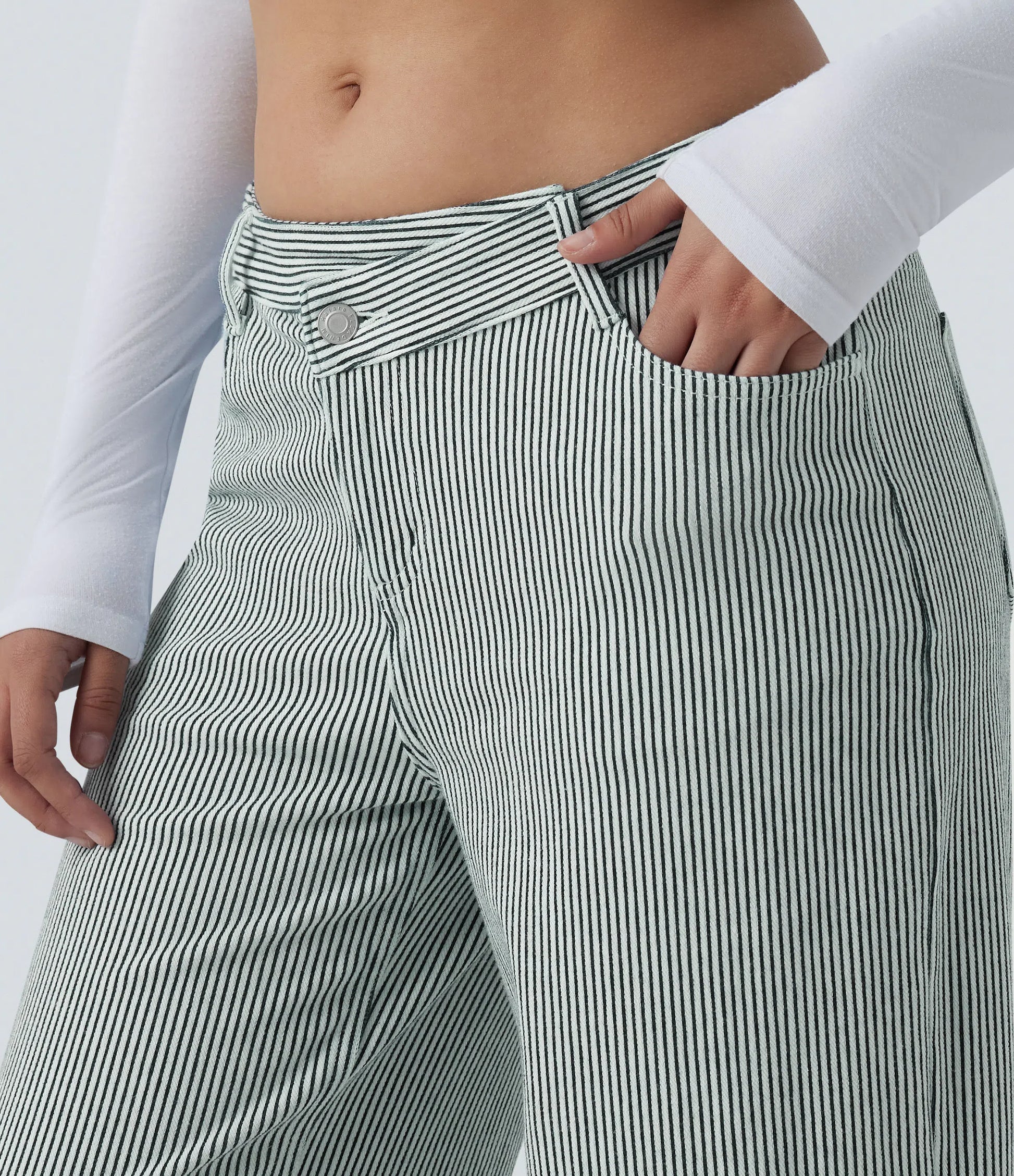 Lounge Flex™ Asymmetric Mid Rise Stripes Casual Baggy Jeans with Pockets - Lounge