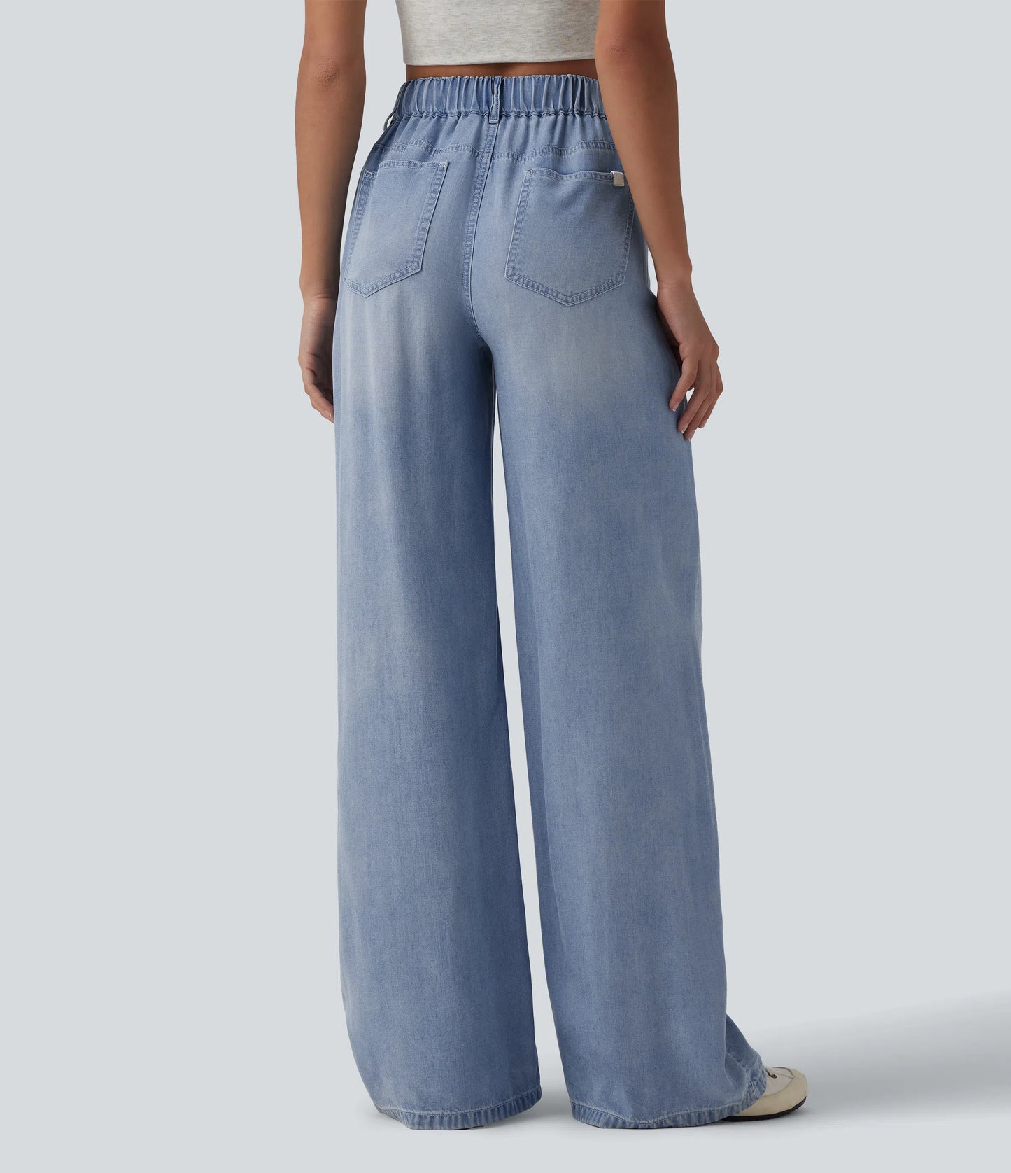 Asymmetric Mid Rise Draped Wide Leg Casual Jeans with Pockets - Lounge