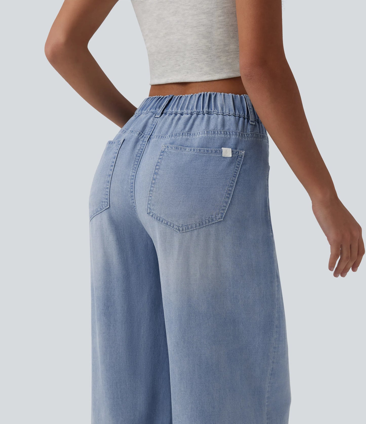 Asymmetric Mid Rise Draped Wide Leg Casual Jeans with Pockets - Lounge