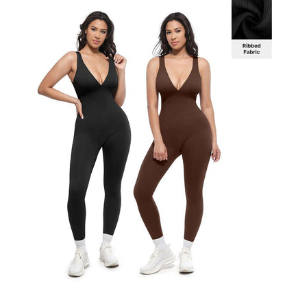 LoungeCurve™ Deep-V Sculpt Jumpsuit - Lounge