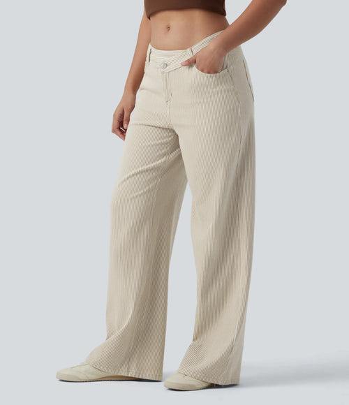 Lounge Flex™ Asymmetric Mid Rise Stripes Casual Baggy Jeans with Pockets - Lounge