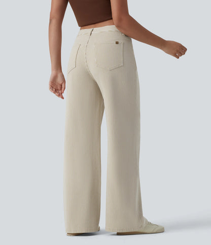 Lounge Flex™ Asymmetric Mid Rise Stripes Casual Baggy Jeans with Pockets - Lounge