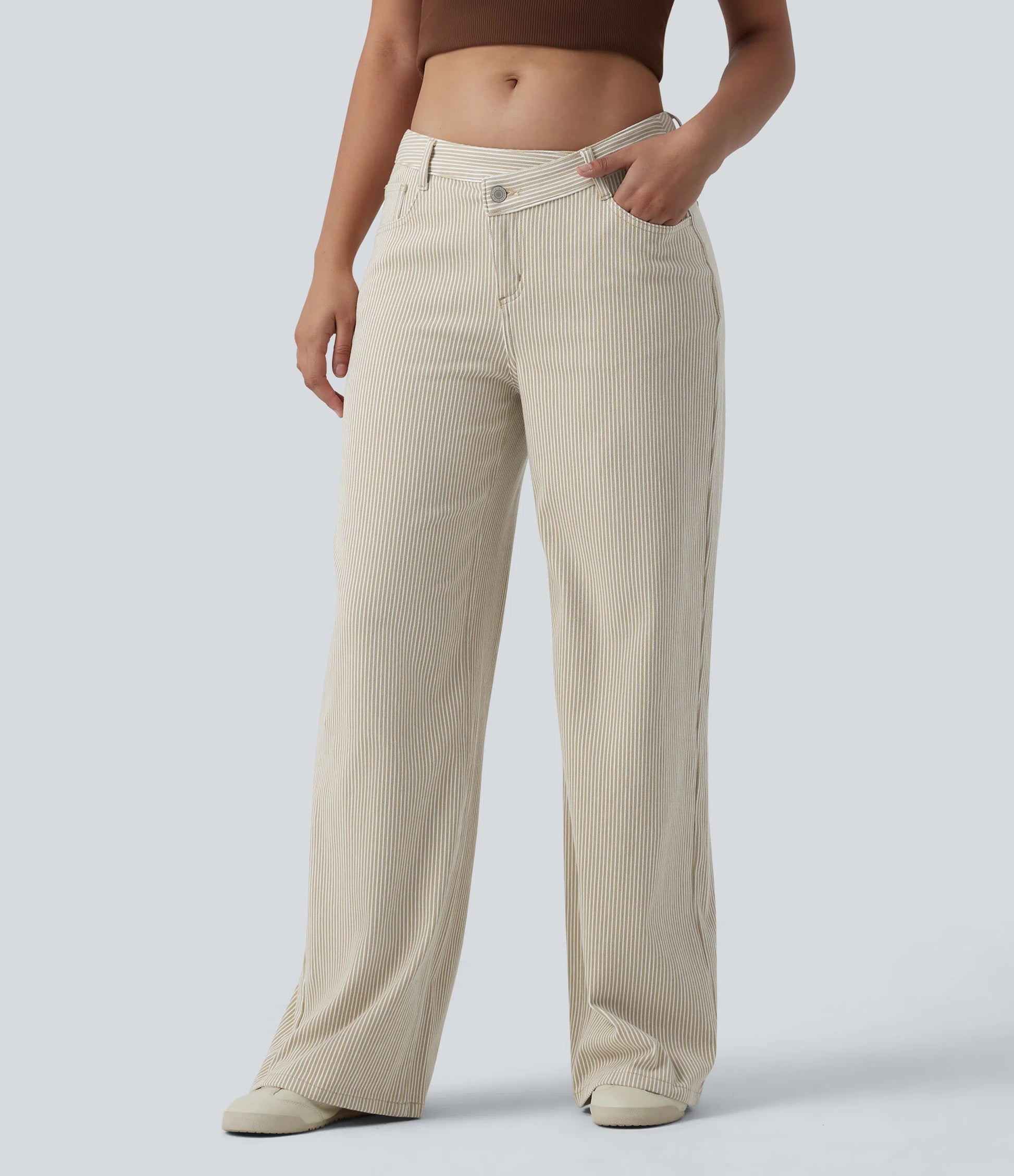 Lounge Flex™ Asymmetric Mid Rise Stripes Casual Baggy Jeans with Pockets - Lounge