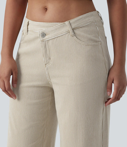 Lounge Flex™ Asymmetric Mid Rise Stripes Casual Baggy Jeans with Pockets - Lounge