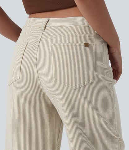 Lounge Flex™ Asymmetric Mid Rise Stripes Casual Baggy Jeans with Pockets - Lounge