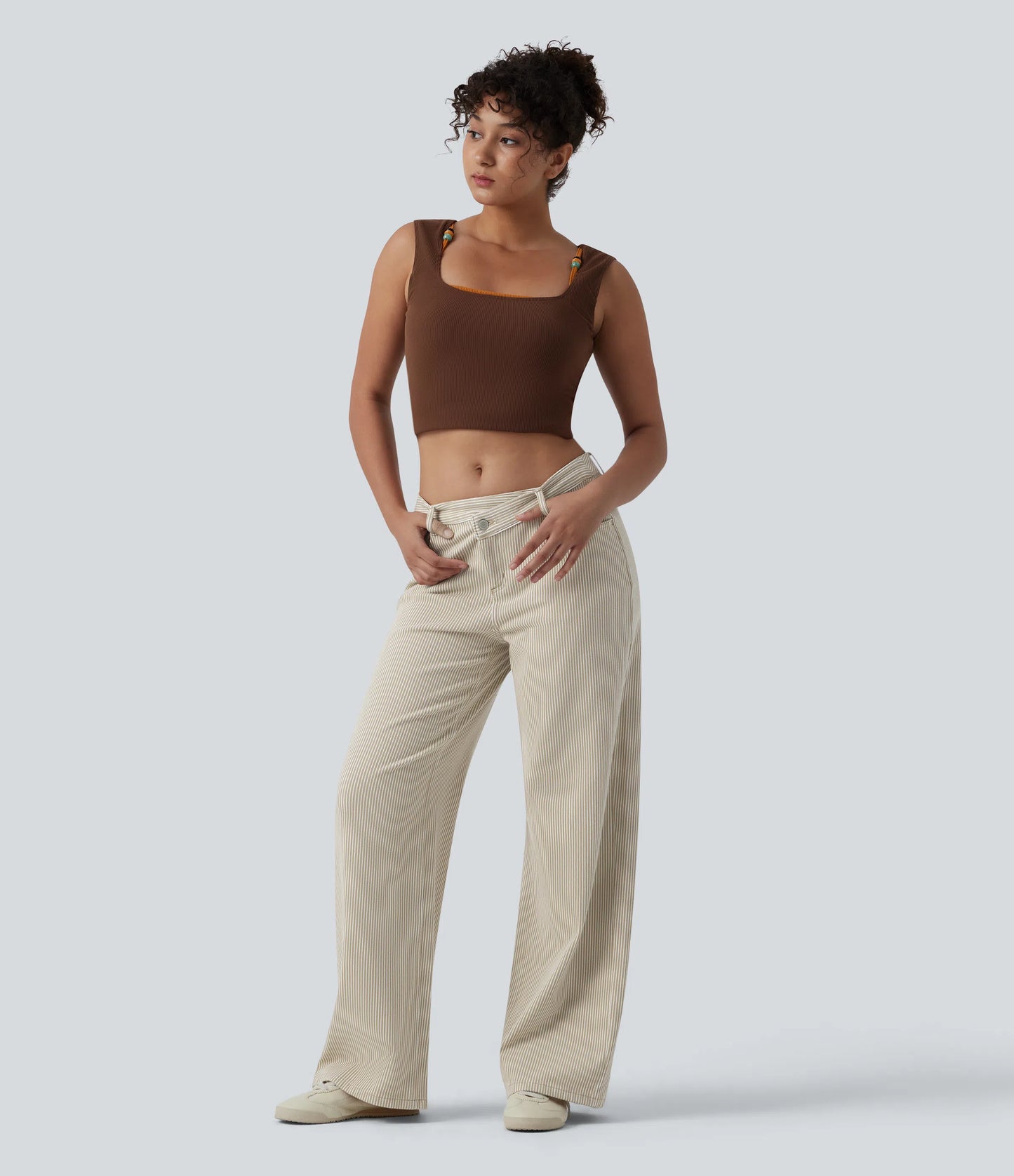 Lounge Flex™ Asymmetric Mid Rise Stripes Casual Baggy Jeans with Pockets - Lounge