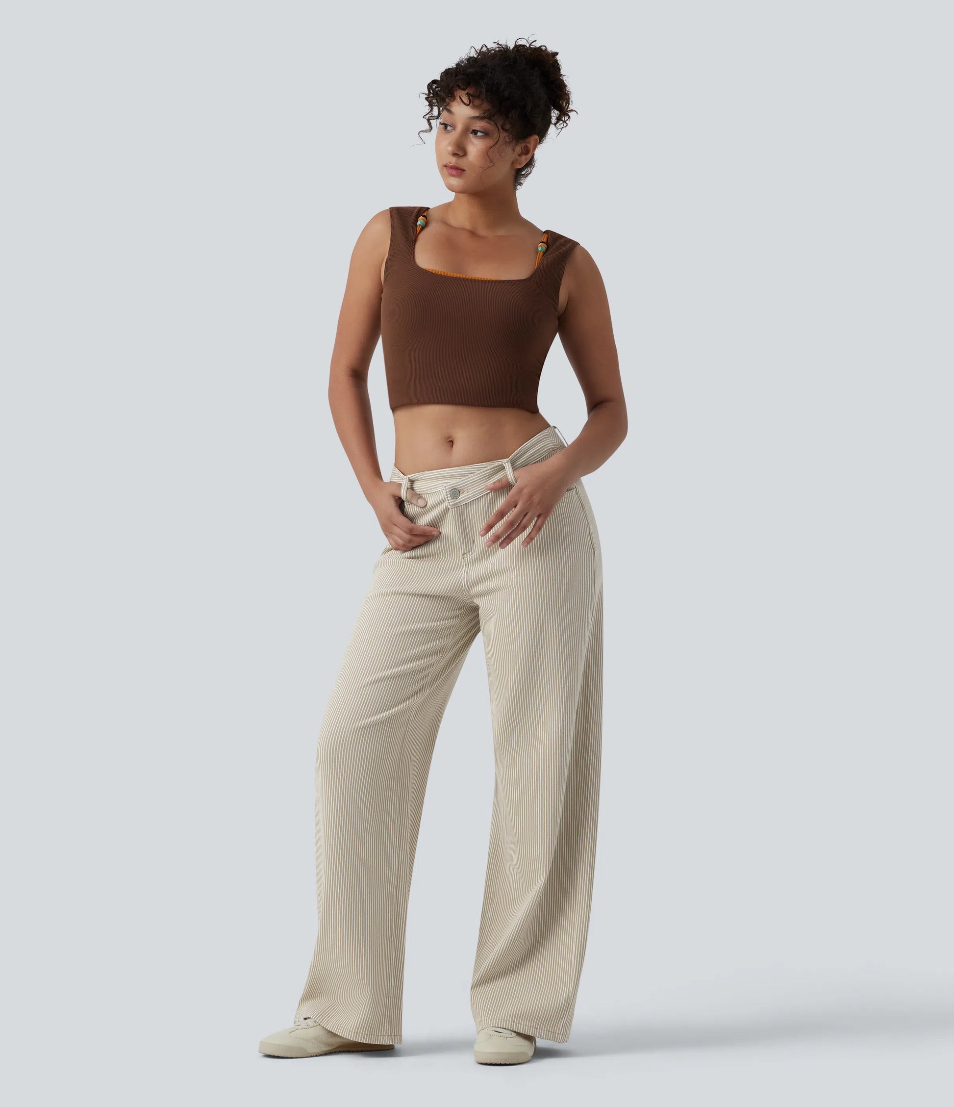 Lounge Flex™ Asymmetric Mid Rise Stripes Casual Baggy Jeans with Pockets - Lounge