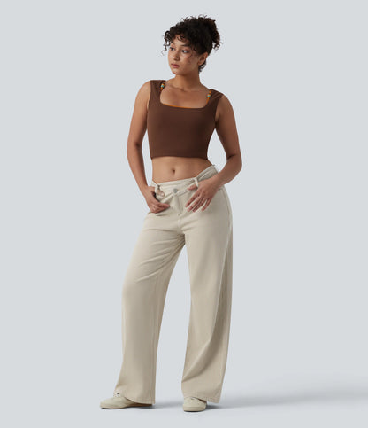 Lounge Flex™ Asymmetric Mid Rise Stripes Casual Baggy Jeans with Pockets - Lounge